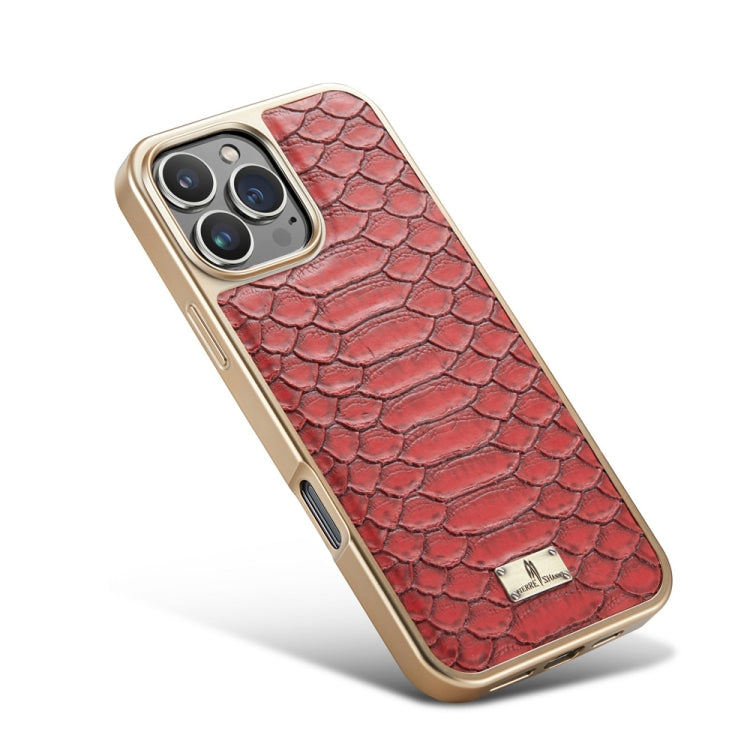 For iPhone 16 Pro Fierre Shann Python Texture Electroplating PU Phone Case(Red) - free shipping - PMC Jewellery - Order now!