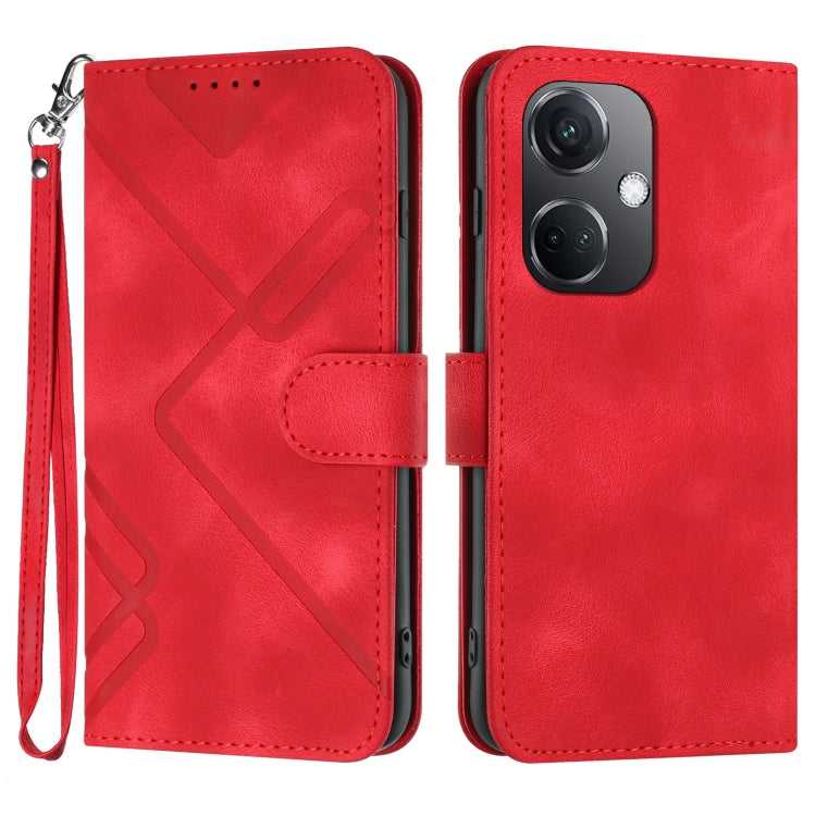 For OPPO K11 Line Pattern Skin Feel Leather Phone Case(Red) - OPPO Cases by PMC TechLife | Online Shopping South Africa | PMC TechLife | Buy Now Pay Later Mobicred