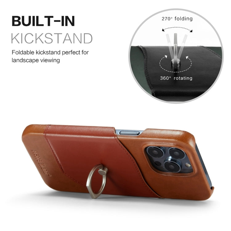 For iPhone 15 Pro Max Fierre Shann Oil Wax Texture Genuine Leather Back Cover Phone Case(Brown) - free shipping - PMC Jewellery - Order now!