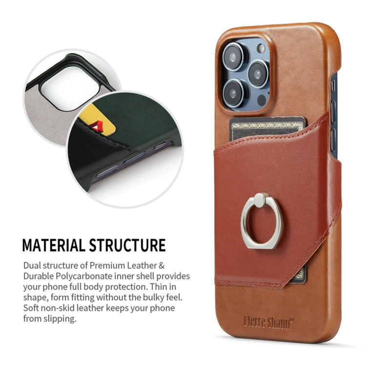 For iPhone 15 Pro Max Fierre Shann Oil Wax Texture Genuine Leather Back Cover Phone Case(Brown) - free shipping - PMC Jewellery - Order now!