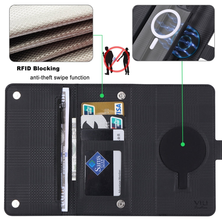 For iPhone 15 ViLi GHB Series MagSafe Magnetic Zipper Leather Phone Case(Black) - free shipping - PMC Jewellery - Order now!