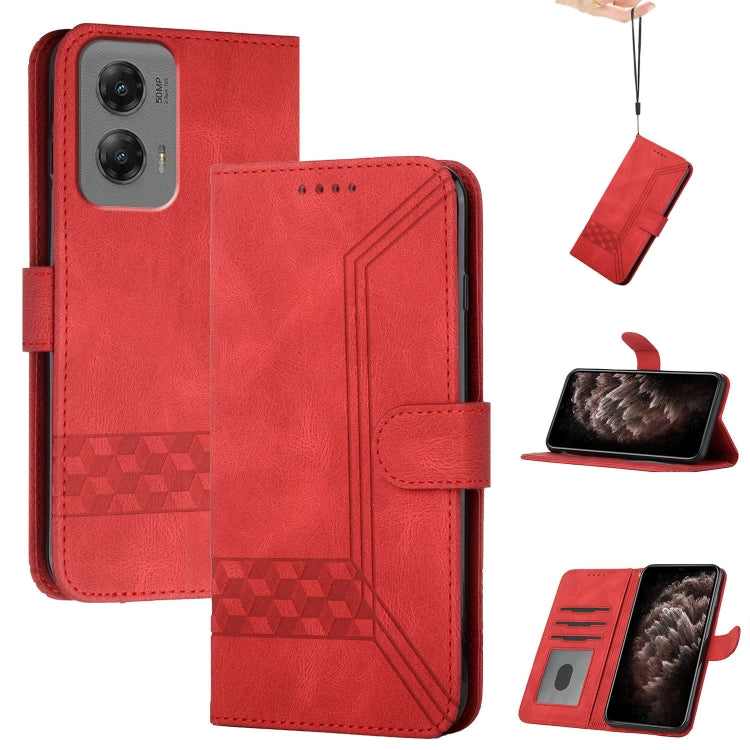For Motorola Moto G Stylus 5G 2024 Cubic Skin Feel Flip Leather Phone Case(Red) - Motorola Cases by PMC Jewellery | Online Shopping South Africa | PMC Jewellery | Buy Now Pay Later Mobicred