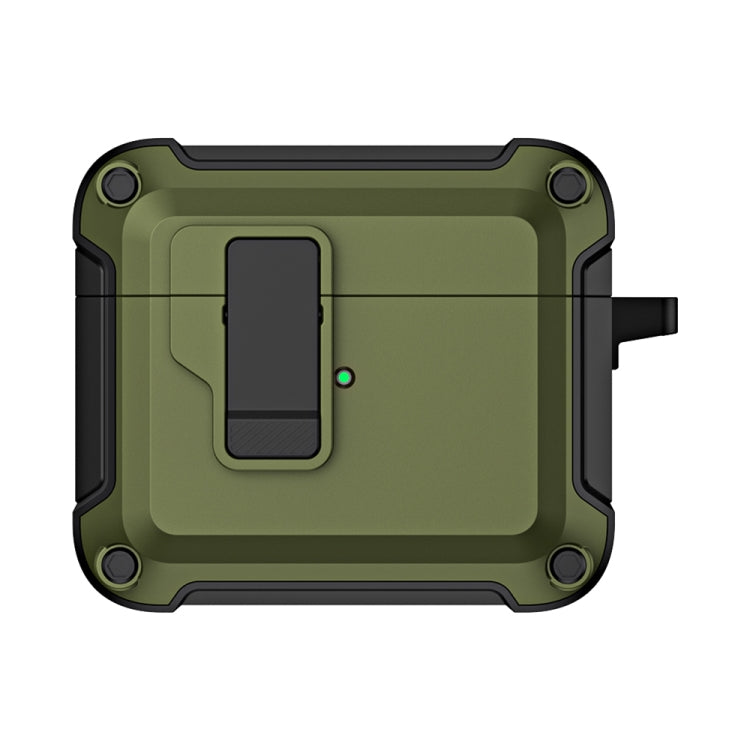 For AirPods 3 TPU + PC Wireless Bluetooth Earphone Protective Case with Switch Lock & Hook(Dark Green) - For AirPods 3 by PMC Jewellery | Online Shopping South Africa | PMC Jewellery | Buy Now Pay Later Mobicred