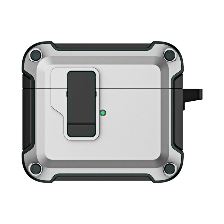 For AirPods 3 TPU + PC Wireless Bluetooth Earphone Protective Case with Switch Lock & Hook(Grey) - For AirPods 3 by PMC Jewellery | Online Shopping South Africa | PMC Jewellery | Buy Now Pay Later Mobicred