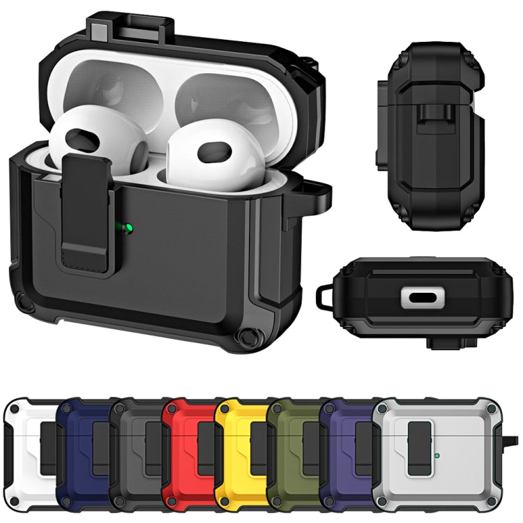 For AirPods 3 TPU + PC Wireless Bluetooth Earphone Protective Case with Switch Lock & Hook(White) - For AirPods 3 by PMC Jewellery | Online Shopping South Africa | PMC Jewellery | Buy Now Pay Later Mobicred