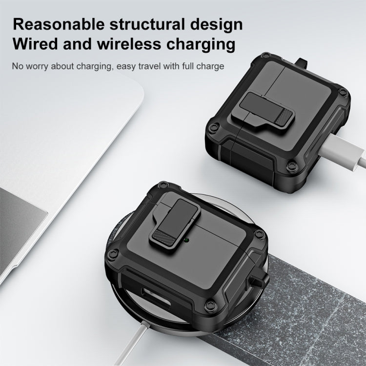 For AirPods 3 TPU + PC Wireless Bluetooth Earphone Protective Case with Switch Lock & Hook(Grey) - For AirPods 3 by PMC Jewellery | Online Shopping South Africa | PMC Jewellery | Buy Now Pay Later Mobicred