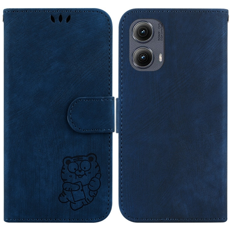 For Motorola Edge 2024 Little Tiger Embossed Leather Phone Case(Dark Blue) - Motorola Cases by PMC Jewellery | Online Shopping South Africa | PMC Jewellery | Buy Now Pay Later Mobicred