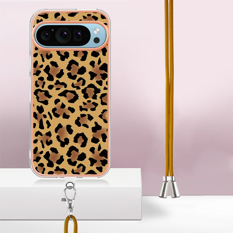 For Google Pixel 9 Pro XL Electroplating Dual-side IMD Phone Case with Lanyard(Leopard Print) - Google Cases by PMC TechLife | Online Shopping South Africa | PMC TechLife | Buy Now Pay Later Mobicred