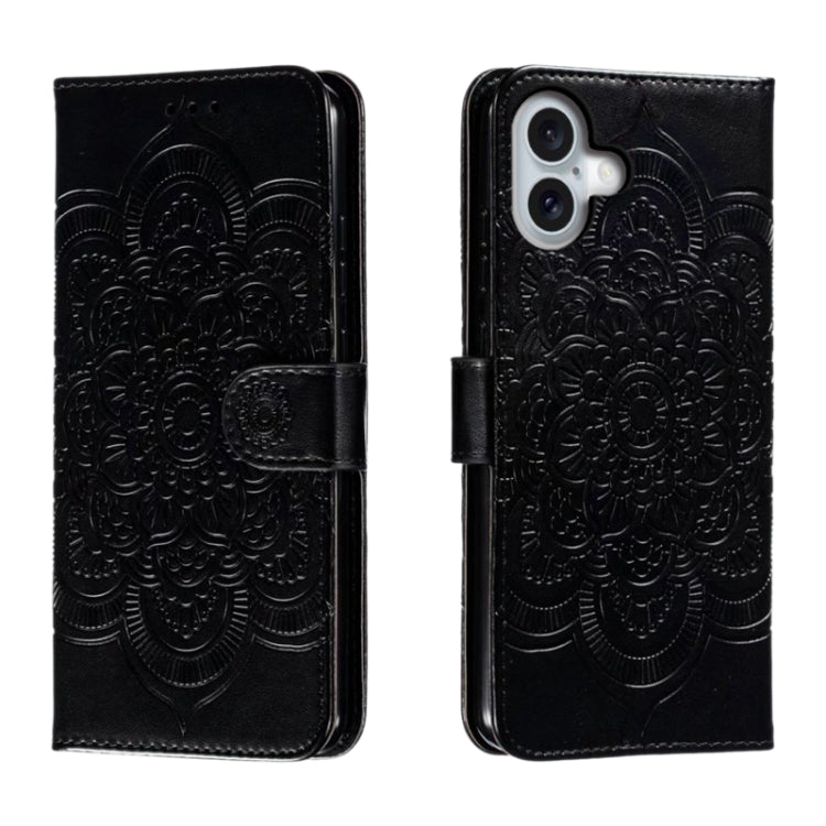 For iPhone 16 Plus Mandala Embossing Pattern Horizontal Flip Leather Phone Case(Black) - iPhone 16 Plus Cases by PMC TechLife | Online Shopping South Africa | PMC TechLife | Buy Now Pay Later Mobicred