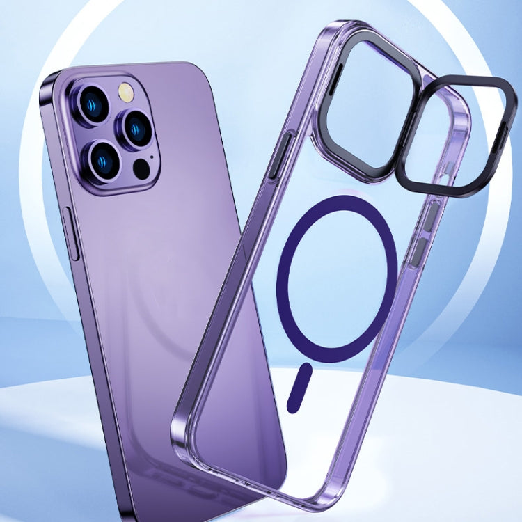 For iPhone 14 Plus MagSafe Magnetic Invisible Holder Transparent Phone Case(Purple) - iPhone 14 Plus Cases by PMC TechLife | Online Shopping South Africa | PMC TechLife