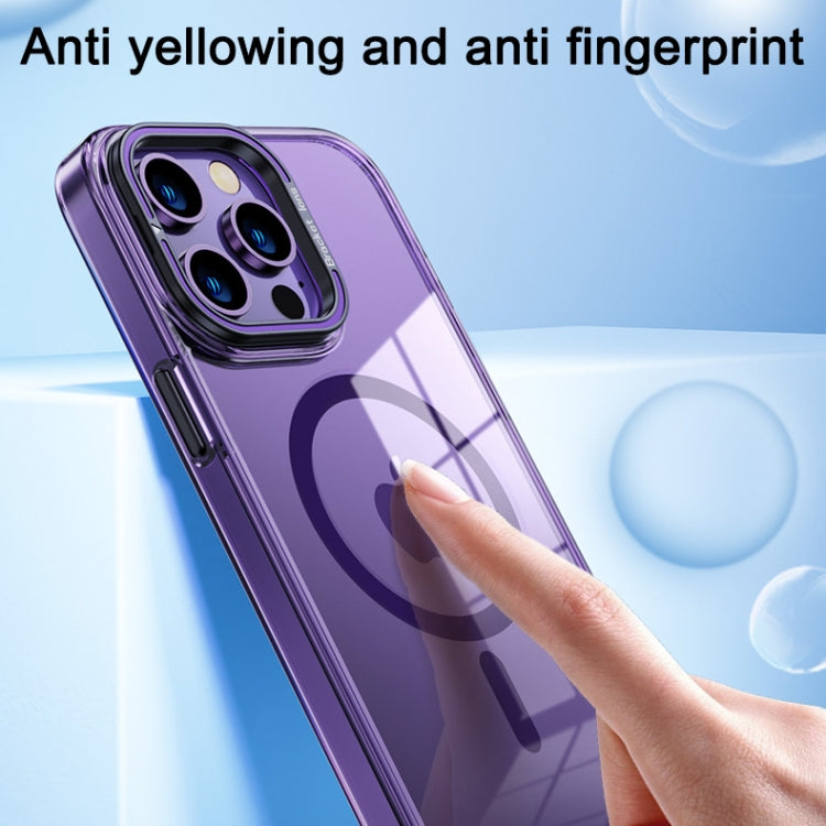 For iPhone 14 Plus MagSafe Magnetic Invisible Holder Transparent Phone Case(Purple) - iPhone 14 Plus Cases by PMC TechLife | Online Shopping South Africa | PMC TechLife