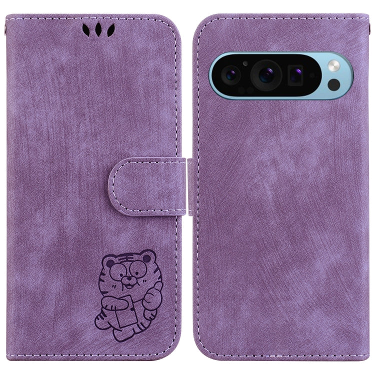 For Google Pixel 9 Pro Little Tiger Embossed Leather Phone Case(Purple) - Google Cases by PMC TechLife | Online Shopping South Africa | PMC TechLife | Buy Now Pay Later Mobicred