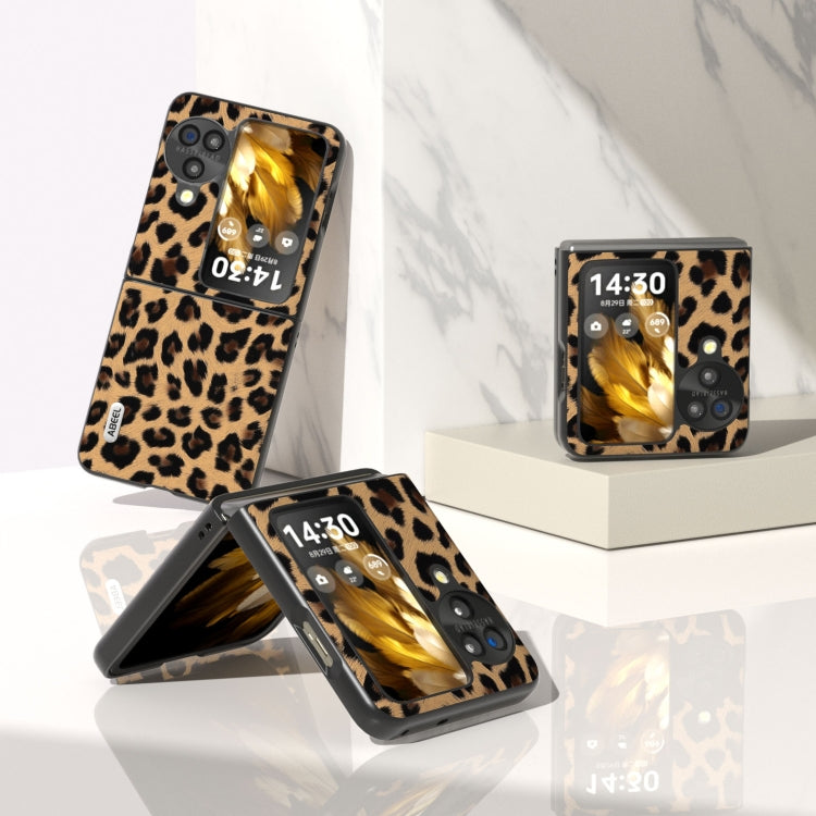 For OPPO Find N3 Flip ABEEL Black Edge Leopard Phone Case(Leopard Print) - OPPO Cases by PMC TechLife | Online Shopping South Africa | PMC TechLife | Buy Now Pay Later Mobicred