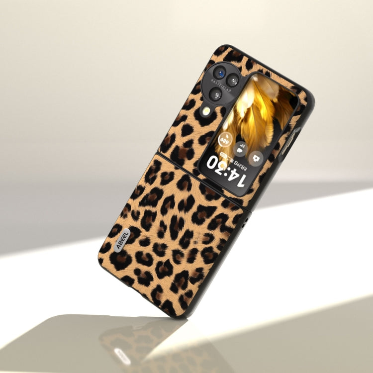 For OPPO Find N3 Flip ABEEL Black Edge Leopard Phone Case(Leopard Print) - OPPO Cases by PMC TechLife | Online Shopping South Africa | PMC TechLife | Buy Now Pay Later Mobicred