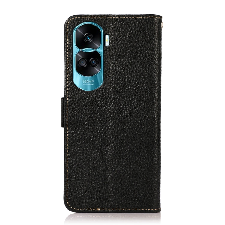 For Honor X50i 5G/90 Lite KHAZNEH Side-Magnetic Litchi Genuine Leather RFID Phone Case(Black) - Honor Cases by PMC TechLife | Online Shopping South Africa | PMC TechLife | Buy Now Pay Later Mobicred