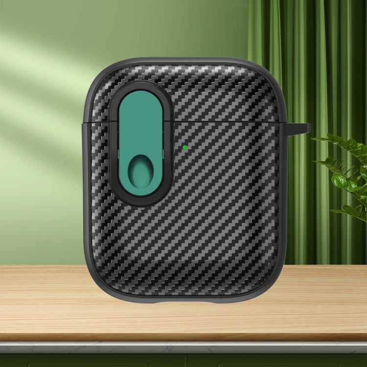 For AirPods 2 / 1 Carbon Fiber Texture Wireless Earphones Case with Security Lock(Dark Green) - For AirPods 1/2 by PMC Jewellery | Online Shopping South Africa | PMC Jewellery | Buy Now Pay Later Mobicred