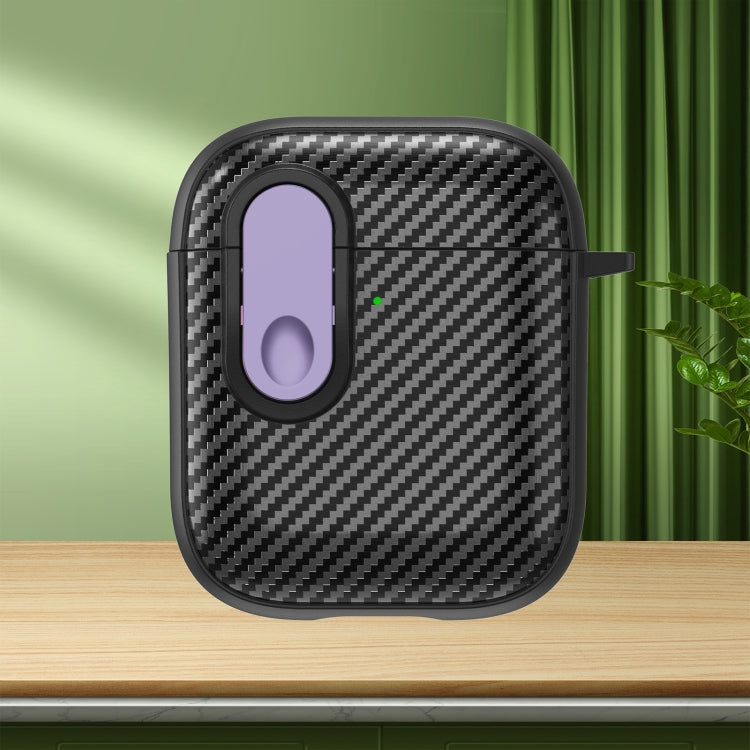 For AirPods 2 / 1 Carbon Fiber Texture Wireless Earphones Case with Security Lock(Purple) - For AirPods 1/2 by PMC Jewellery | Online Shopping South Africa | PMC Jewellery | Buy Now Pay Later Mobicred