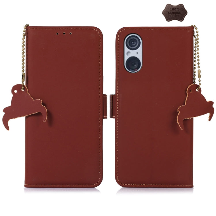 For Sony Xperia 5 V Genuine Leather Magnetic RFID Leather Phone Case(Coffee) - Sony Cases by PMC TechLife | Online Shopping South Africa | PMC TechLife | Buy Now Pay Later Mobicred