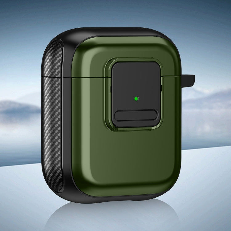 For AirPods 2 / 1 TPU + PC Wireless Earphones Case with Magnetic Switch(Army Green) - For AirPods 1/2 by PMC Jewellery | Online Shopping South Africa | PMC Jewellery | Buy Now Pay Later Mobicred