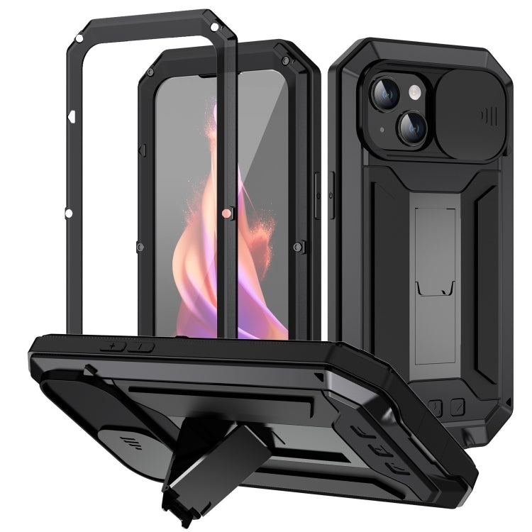 For iPhone 15 Plus R-JUST Sliding Camera IP54 Life Waterproof Holder Phone Case(Black) - iPhone 15 Plus Cases by R-JUST | Online Shopping South Africa | PMC TechLife | Buy Now Pay Later Mobicred