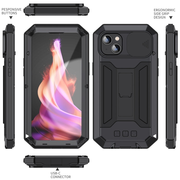 For iPhone 15 Plus R-JUST Sliding Camera IP54 Life Waterproof Holder Phone Case(Black) - iPhone 15 Plus Cases by R-JUST | Online Shopping South Africa | PMC TechLife | Buy Now Pay Later Mobicred