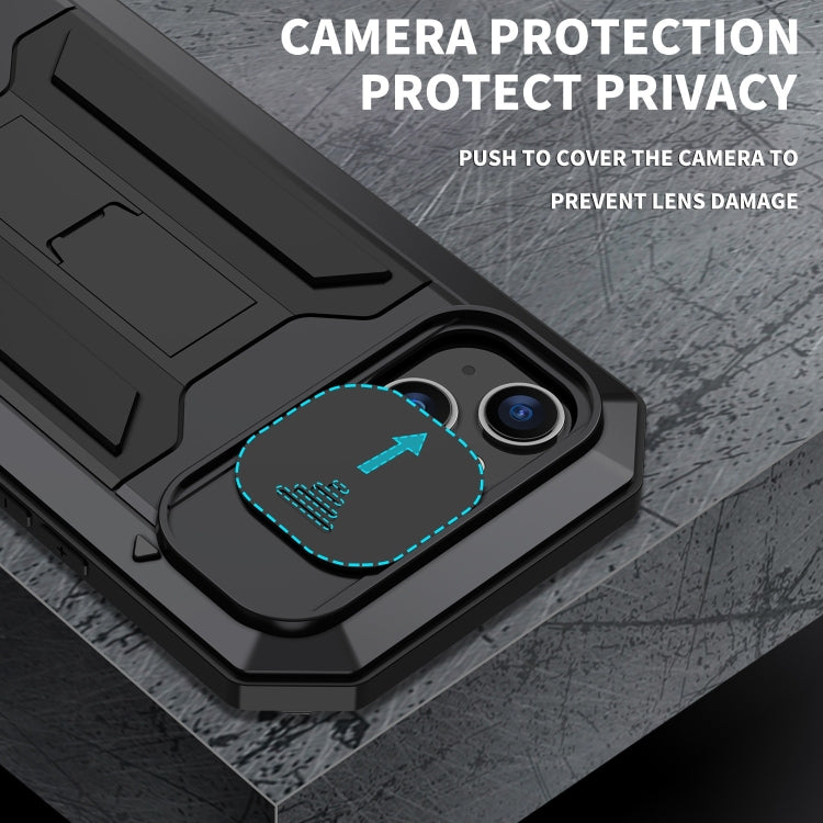 For iPhone 15 Plus R-JUST Sliding Camera IP54 Life Waterproof Holder Phone Case(Black) - iPhone 15 Plus Cases by R-JUST | Online Shopping South Africa | PMC TechLife | Buy Now Pay Later Mobicred