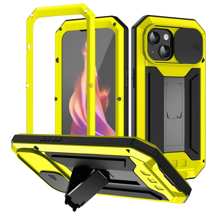 For iPhone 15 Plus R-JUST Sliding Camera IP54 Life Waterproof Holder Phone Case(Yellow) - iPhone 15 Plus Cases by R-JUST | Online Shopping South Africa | PMC TechLife | Buy Now Pay Later Mobicred