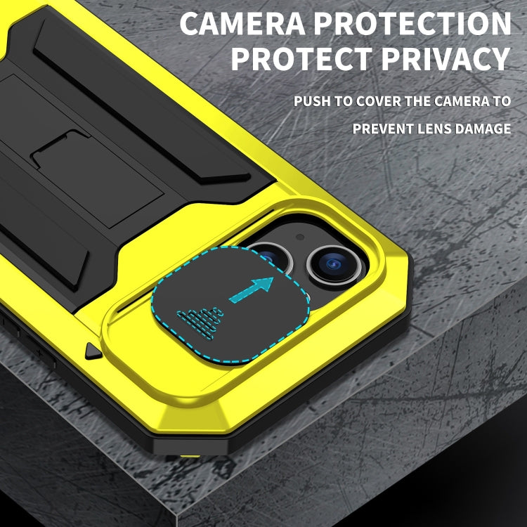 For iPhone 15 Plus R-JUST Sliding Camera IP54 Life Waterproof Holder Phone Case(Yellow) - iPhone 15 Plus Cases by R-JUST | Online Shopping South Africa | PMC TechLife | Buy Now Pay Later Mobicred