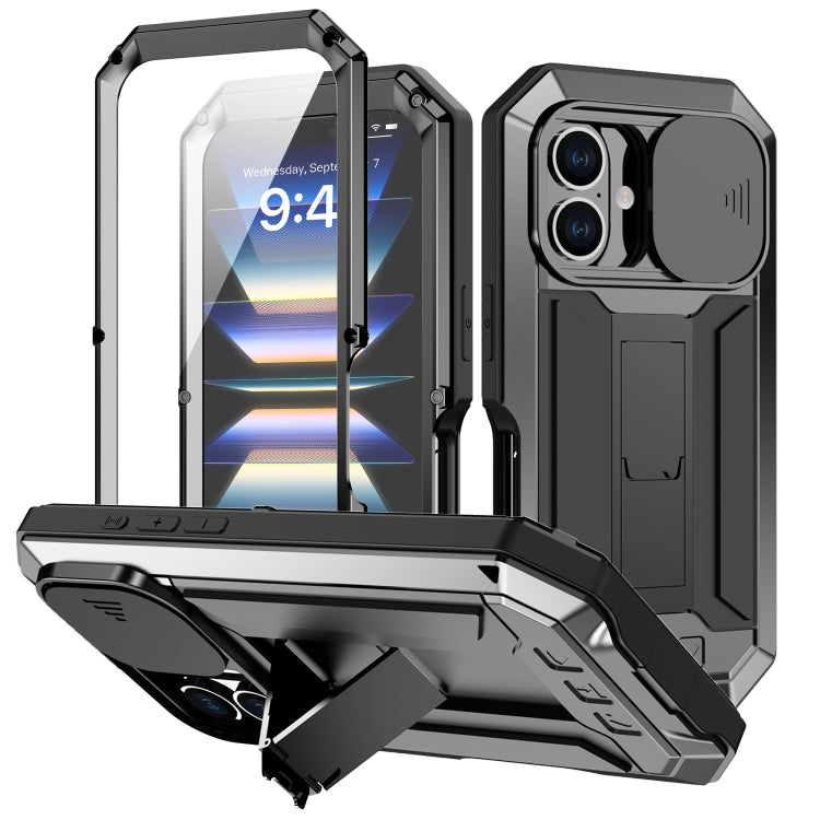For iPhone 16 Plus R-JUST Sliding Camera IP54 Life Waterproof Holder Phone Case(Black) - free shipping - PMC Jewellery - Order now!