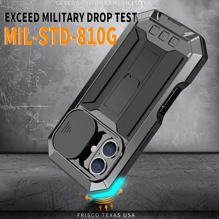 For iPhone 16 Plus R-JUST Sliding Camera IP54 Life Waterproof Holder Phone Case(Black) - free shipping - PMC Jewellery - Order now!