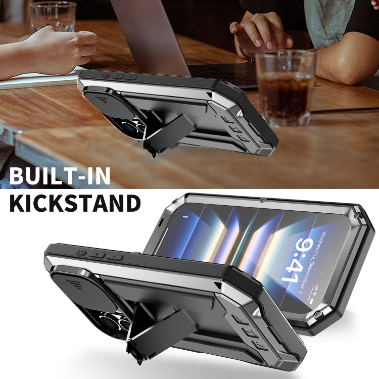 For iPhone 16 Plus R-JUST Sliding Camera IP54 Life Waterproof Holder Phone Case(Black) - free shipping - PMC Jewellery - Order now!