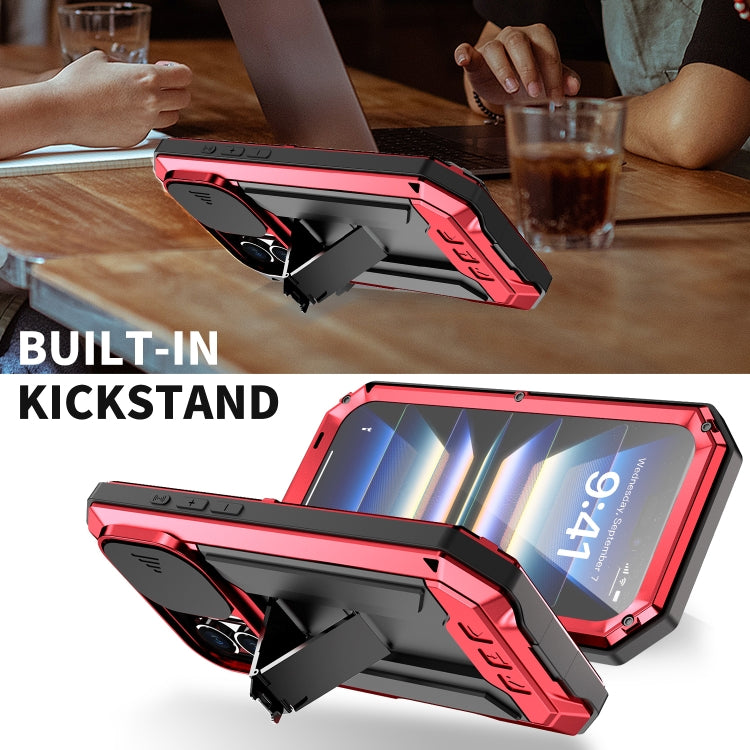 For iPhone 16 Plus R-JUST Sliding Camera IP54 Life Waterproof Holder Phone Case(Red) - free shipping - PMC Jewellery - Order now!