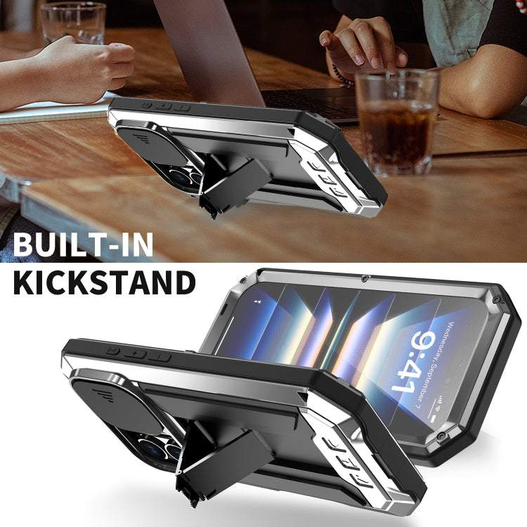 For iPhone 16 Plus R-JUST Sliding Camera IP54 Life Waterproof Holder Phone Case(Silver) - free shipping - PMC Jewellery - Order now!