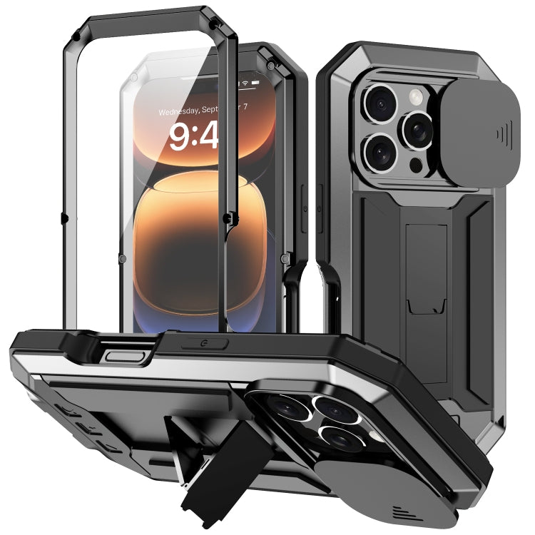 For iPhone 16 Pro R-JUST Sliding Camera IP54 Life Waterproof Holder Phone Case(Black) - free shipping - PMC Jewellery - Order now!
