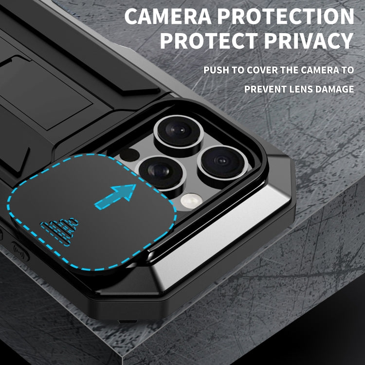 For iPhone 16 Pro R-JUST Sliding Camera IP54 Life Waterproof Holder Phone Case(Black) - free shipping - PMC Jewellery - Order now!