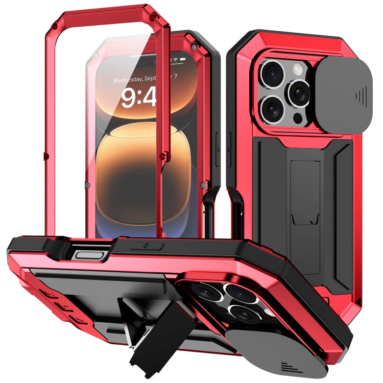 For iPhone 16 Pro R-JUST Sliding Camera IP54 Life Waterproof Holder Phone Case(Red) - free shipping - PMC Jewellery - Order now!
