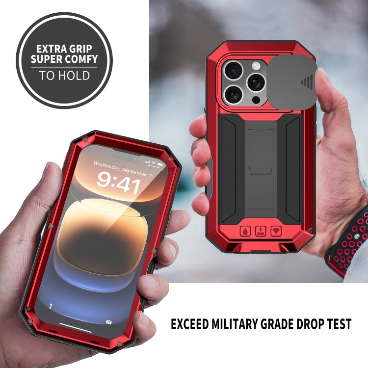 For iPhone 16 Pro R-JUST Sliding Camera IP54 Life Waterproof Holder Phone Case(Red) - free shipping - PMC Jewellery - Order now!