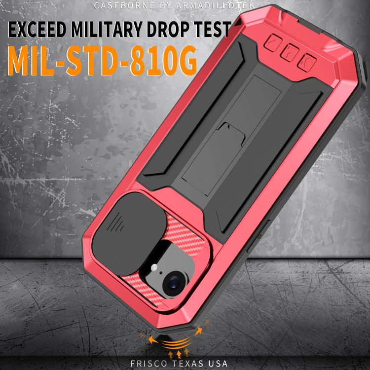 For iPhone 16e R-JUST Sliding Camera IP54 Life Waterproof Holder Phone Case(Red) - iPhone 16e Cases by R-JUST | Online Shopping South Africa | PMC TechLife | Buy Now Pay Later Mobicred