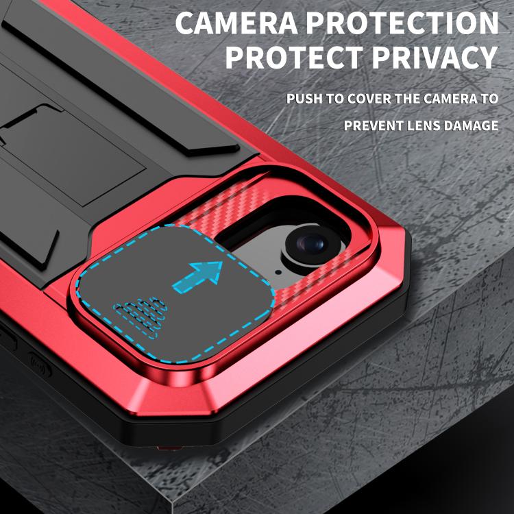 For iPhone 16e R-JUST Sliding Camera IP54 Life Waterproof Holder Phone Case(Red) - iPhone 16e Cases by R-JUST | Online Shopping South Africa | PMC TechLife | Buy Now Pay Later Mobicred