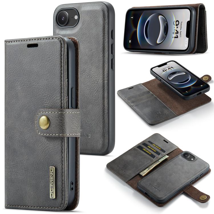 For iPhone 16e DG.MING Crazy Horse Texture Detachable Magnetic Leather Phone Case(Grey) - free shipping - PMc TechLife - Order now!