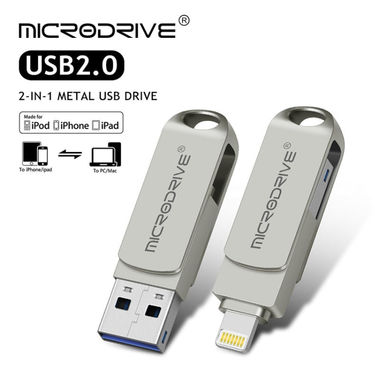 MicroDrive 2 In 1  8 Pin + USB 2.0 Portable Metal USB Flash Disk, Capacity:16GB(Silver) - free shipping - PMC Jewellery - Order now!