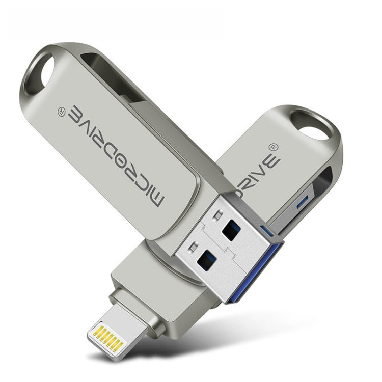 MicroDrive 2 In 1  8 Pin + USB 2.0 Portable Metal USB Flash Disk, Capacity:32GB(Silver) - free shipping - PMC Jewellery - Order now!