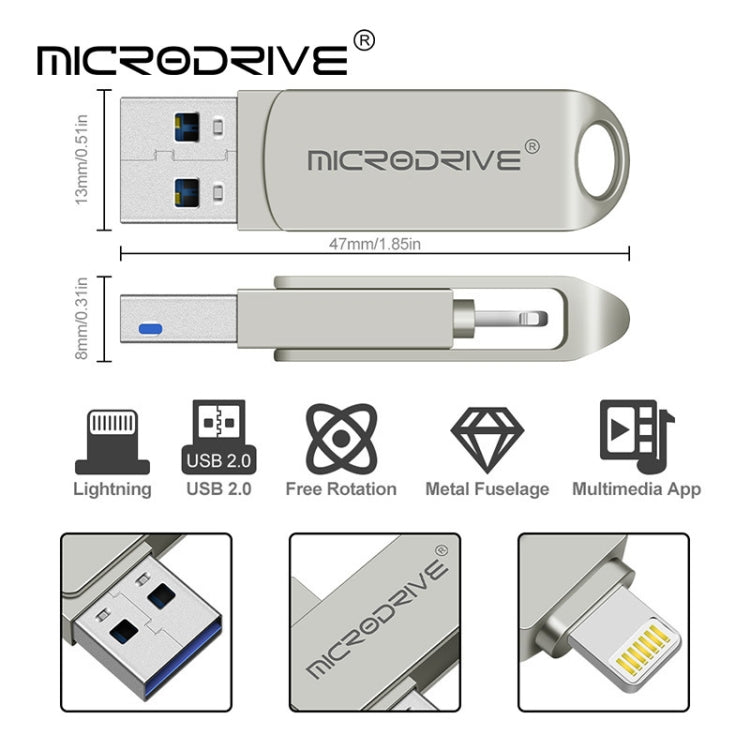 MicroDrive 2 In 1  8 Pin + USB 2.0 Portable Metal USB Flash Disk, Capacity:32GB(Silver) - free shipping - PMC Jewellery - Order now!