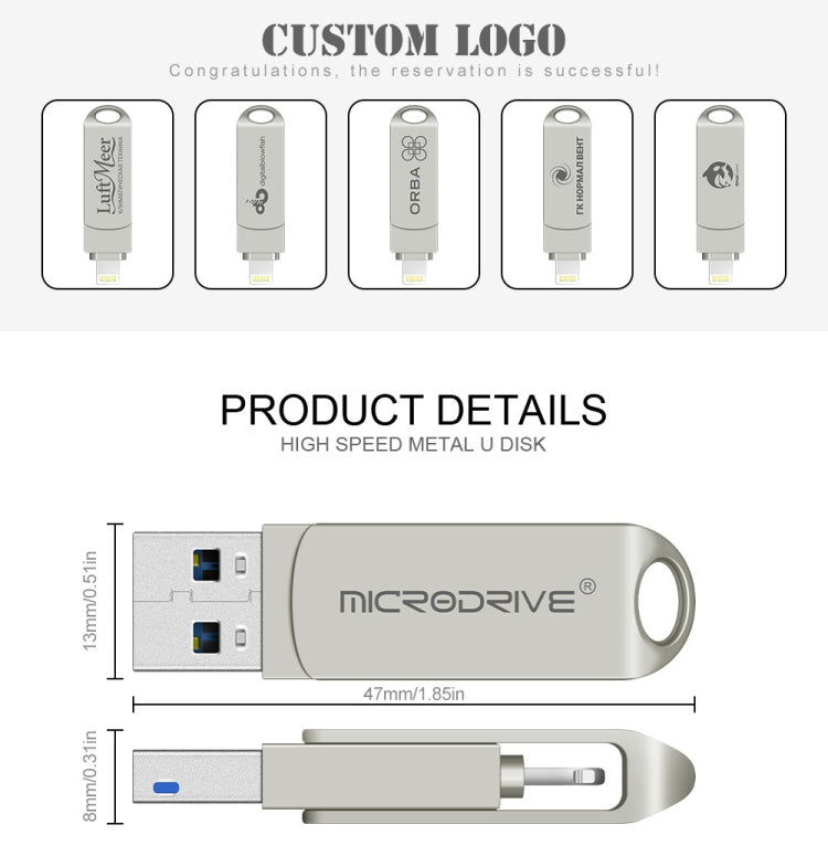 MicroDrive 2 In 1  8 Pin + USB 2.0 Portable Metal USB Flash Disk, Capacity:32GB(Silver) - free shipping - PMC Jewellery - Order now!