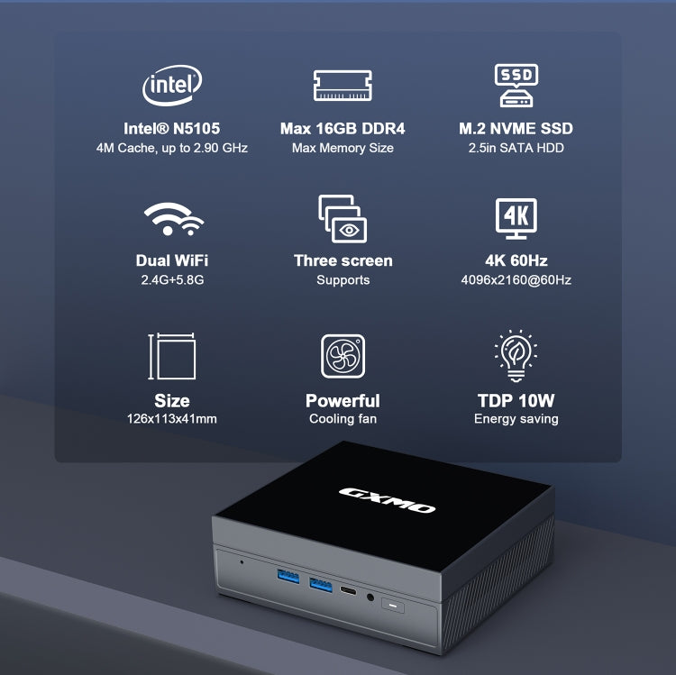 GXMO GX55 Windows 11 Intel N5105 Mini PC NVME SSD WiFi Mini Desktop Computer, Specification:16GB+512GB(Black) - free shipping - PMc TechLife - Order now!