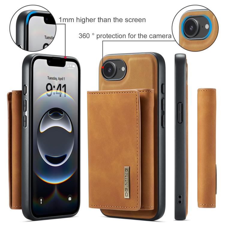 For iPhone 16e DG.MING M1 Series 3-Fold Multi Card Wallet Leather Phone Case(Brown) - free shipping - PMc TechLife - Order now!