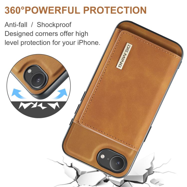 For iPhone 16e DG.MING M1 Series 3-Fold Multi Card Wallet Leather Phone Case(Brown) - free shipping - PMc TechLife - Order now!