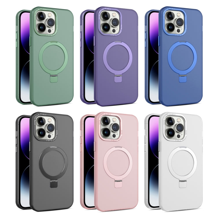 For iPhone 15 Plus MagSafe Metal Holder Frosted Translucent Phone Case(Dark Purple) - iPhone 15 Plus Cases by PMC TechLife | Online Shopping South Africa | PMC TechLife