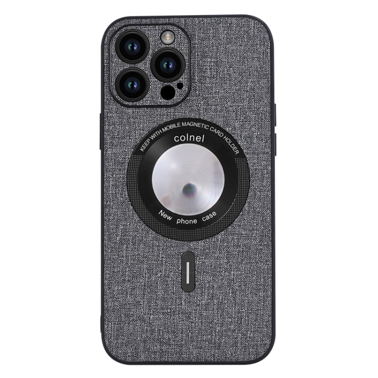 For iPhone 15 Pro Cloth Texture MagSafe Magnetic PU Phone Case(Grey) - iPhone 15 Pro Cases by PMC TechLife | Online Shopping South Africa | PMC TechLife