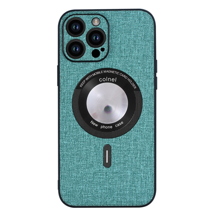 For iPhone 15 Pro Cloth Texture MagSafe Magnetic PU Phone Case(Light Green) - iPhone 15 Pro Cases by PMC TechLife | Online Shopping South Africa | PMC TechLife